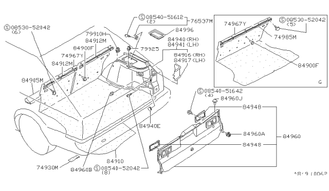 1983 Nissan Stanza Sedan Trunk & Luggage Room Trimming Diagram 1