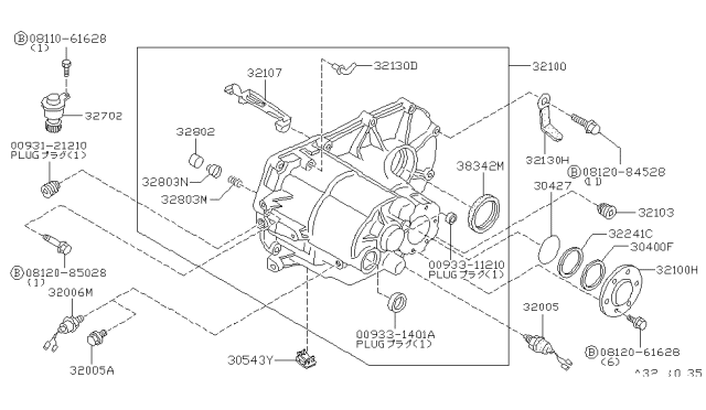 1985 Nissan Stanza Grommet-Clutch Housing Diagram for 30403-D0100