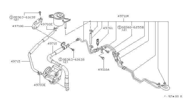 1985 Nissan Stanza Hose-Pump To Reservoir Tank Diagram for 49723-D0310