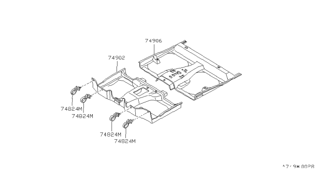 1982 Nissan Stanza Carpet Assembly GRY Diagram for 74905-D1710