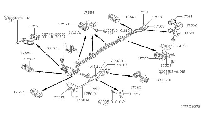 1985 Nissan Stanza Tube-Fuel Feed Diagram for 17506-D1600