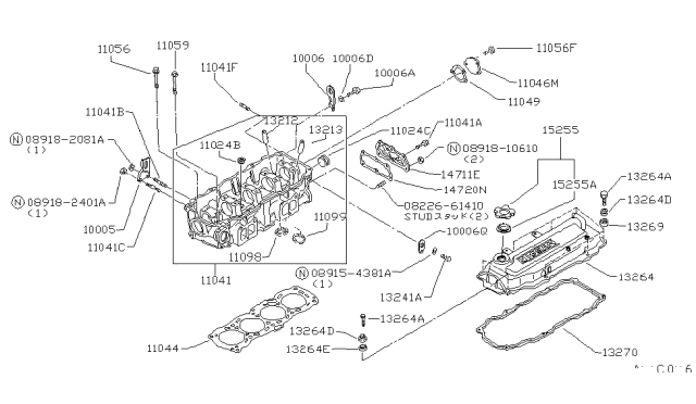 1982 Nissan Stanza Head Assy-Cylinder Diagram for 11041-D1700