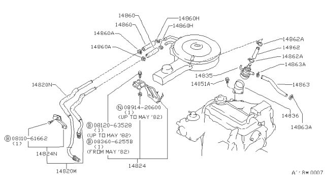 1984 Nissan Stanza Hose Air Cleaner Diagram for 14862-D1700