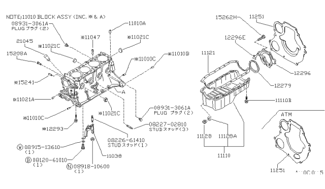 1982 Nissan Stanza Cylinder Block Diagram for 11010-D2080