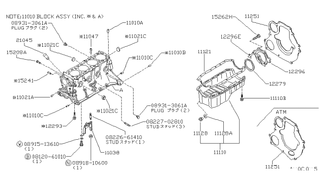 1982 Nissan Stanza Cylinder Block Diagram for 11010-D2081