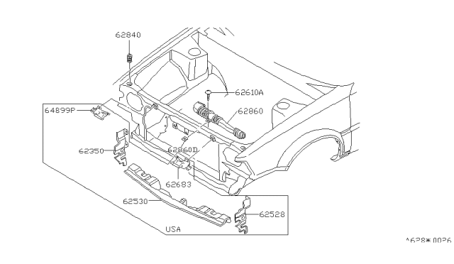 1984 Nissan Stanza Guide Air Side R Diagram for 62886-D2801