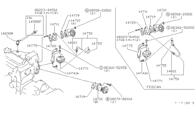 1984 Nissan Stanza Passage EGR Diagram for 14711-D1700