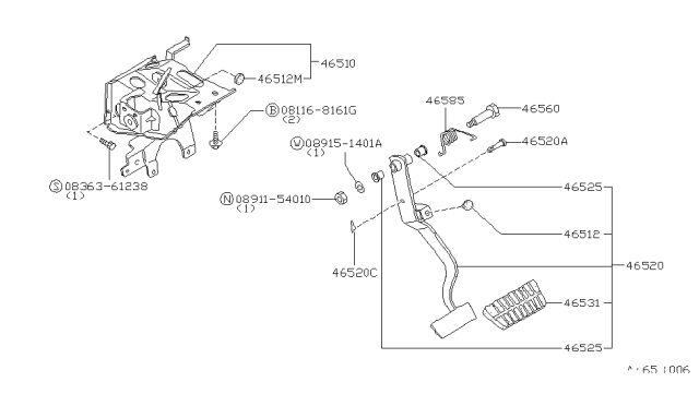 1986 Nissan Stanza Sedan Brake & Clutch Pedal Diagram 1