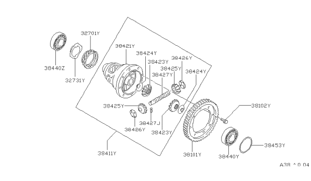 1982 Nissan Stanza Shaft Differential Diagram for 38427-M8001