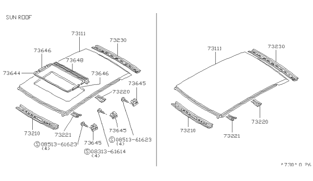 1983 Nissan Stanza Panel Roof Sun Diagram for 73112-D1010