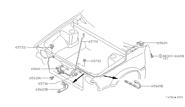 1984 Nissan Stanza Cable Hood Lock Diagram for 65620-D1210