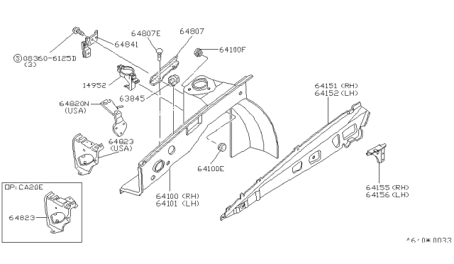 1986 Nissan Stanza Hood Ledge & Fitting Diagram