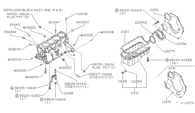1982 Nissan Stanza Cylinder Block & Oil Pan Diagram 1