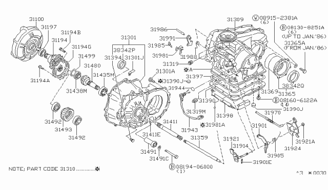 1986 Nissan Stanza Bolt Front Cover Diagram for 01121-02841