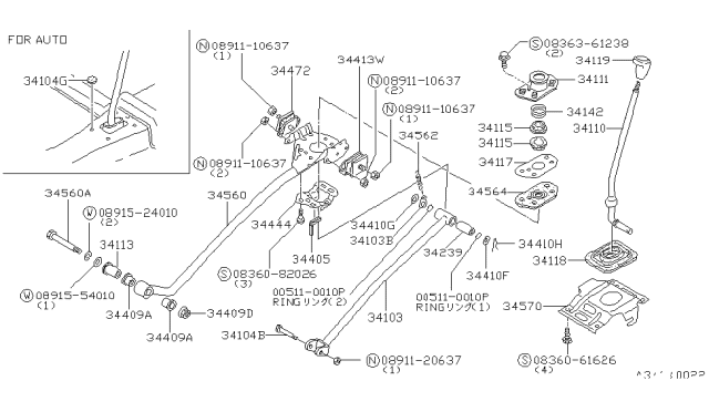 1982 Nissan Stanza Spring Ret Lever Diagram for 34573-D0100