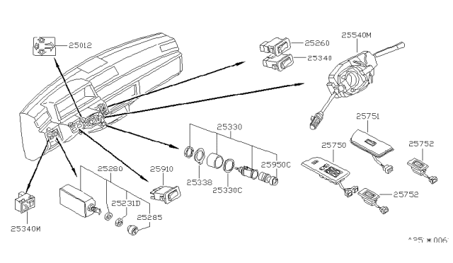 1985 Nissan Stanza Switch-WIPER Rear Diagram for 25260-D0100