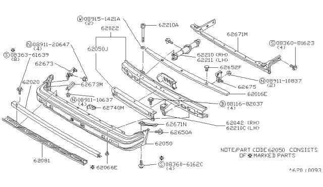 1984 Nissan Stanza Spacer-Front Bumper Diagram for 62056-D1600
