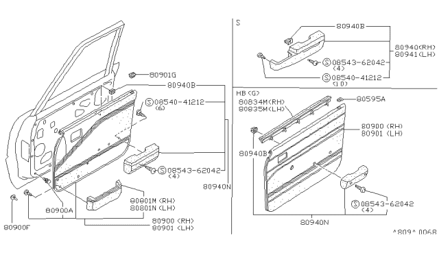 1986 Nissan Stanza Front Door Trimming Diagram