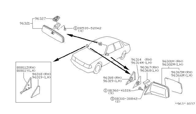 1983 Nissan Stanza Mirror Outside Diagram for 96301-D1610