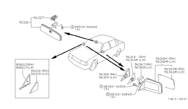 1986 Nissan Stanza LH Door Mirror Diagram for J6302-D2860