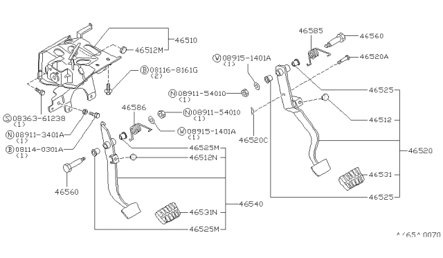 1986 Nissan Stanza Sedan Brake & Clutch Pedal Diagram 2