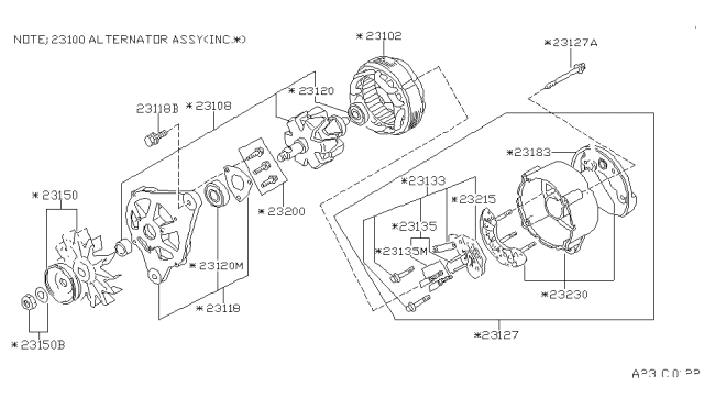 1982 Nissan Stanza ALTERNATOR Diagram for 23100-D1700