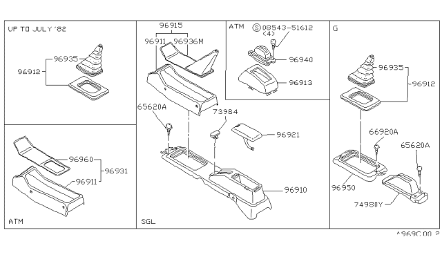 1984 Nissan Stanza Lid Console Red Diagram for 96920-D0102