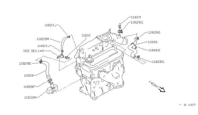 1983 Nissan Stanza Blow-By Gas Hose Diagram for 11828-D1702