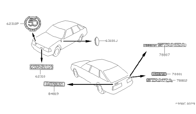 1982 Nissan Stanza Sedan Emblem & Name Label Diagram 2