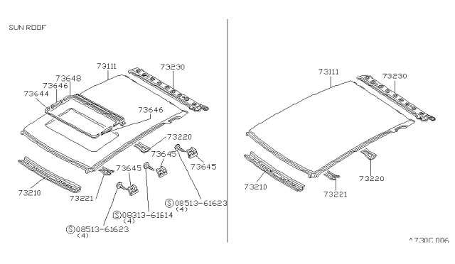 1985 Nissan Stanza Sedan Roof Panel & Fitting Diagram 2