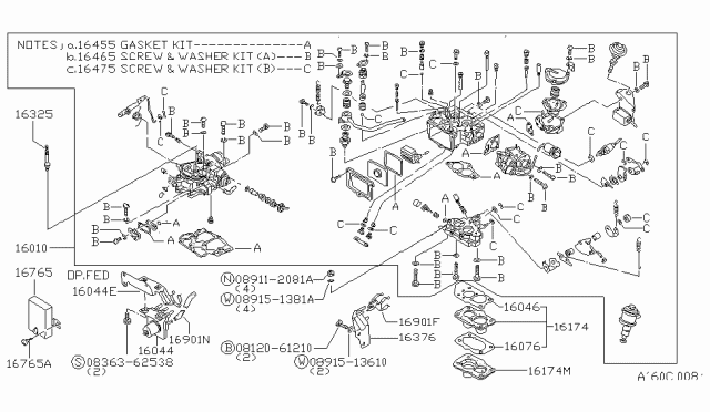 1983 Nissan Stanza Kit Screw Washer Diagram for 16465-W8800