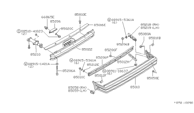 1983 Nissan Stanza RETAINER-Bumper Diagram for 85060-D1700