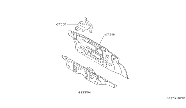 1982 Nissan Stanza Lower Dash Assembly Diagram for 67300-D1230