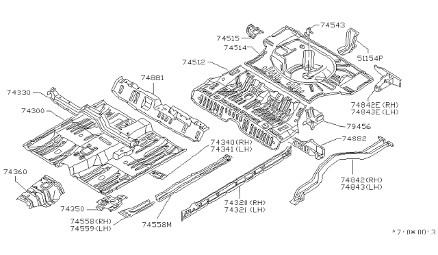 1986 Nissan Stanza Extension Front Side Member Diagram for 75171-D0100