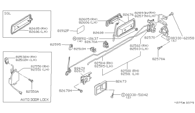 1983 Nissan Stanza Knob Door Lock Diagram for 80595-D0102