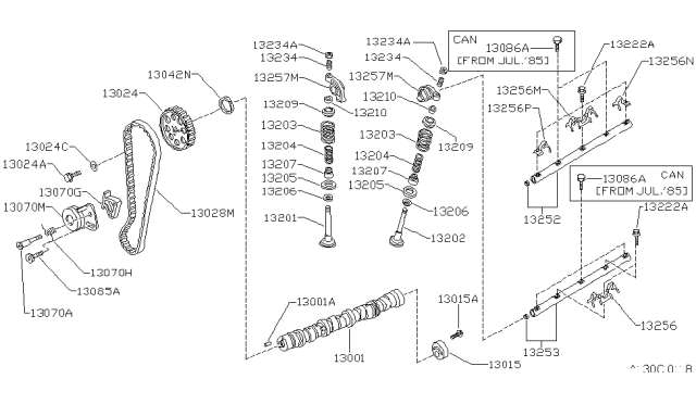 1984 Nissan Stanza Camshaft & Valve Mechanism Diagram 2