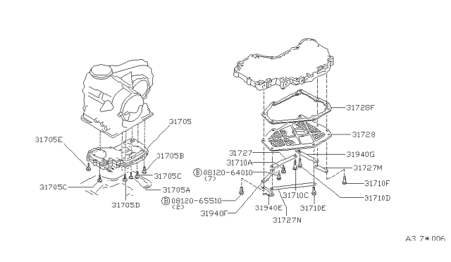 1986 Nissan Stanza Control Valve Assembly Diagram for 31705-11X19