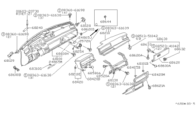 1985 Nissan Stanza Instrument-Pad Assembly Diagram for 68200-D1200