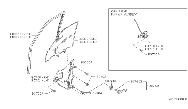 1990 Nissan Sentra Regulator Door Window Rh Diagram for 80700-57A00