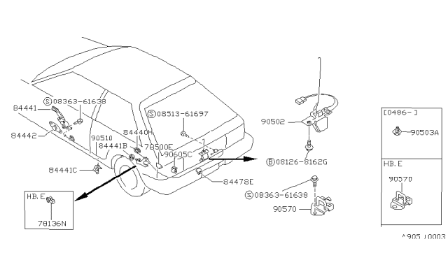 1989 Nissan Sentra Back Door Lock & Handle Diagram 2