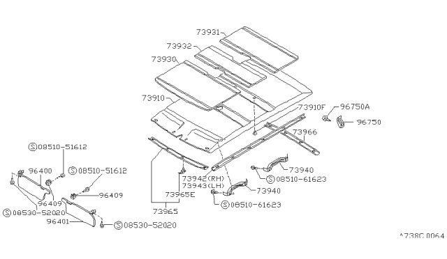 1988 Nissan Sentra Right Sun Visor Assembly Gray Diagram for 96400-59A07