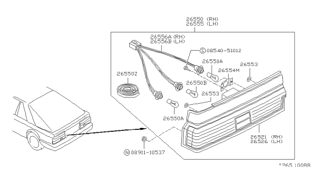 1988 Nissan Sentra Rear Combination Lamp Diagram 1