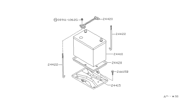 1988 Nissan Sentra Battery & Battery Mounting Diagram