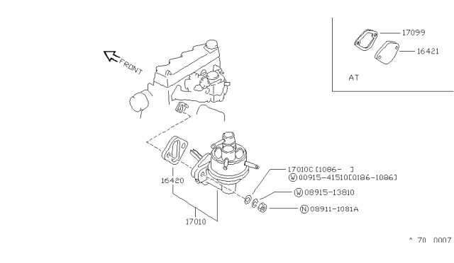 1987 Nissan Sentra Spacer-Fuel Pump Diagram for 16420-53Y00