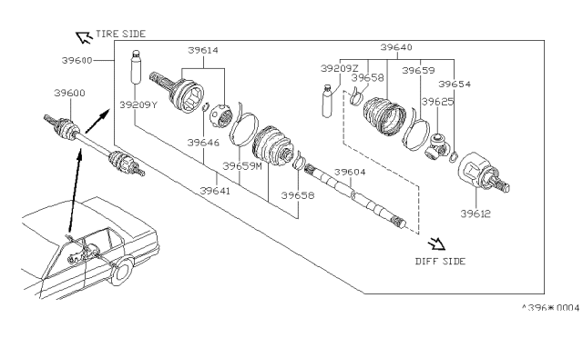 1987 Nissan Sentra Shaft-Rear Drive Diagram for 39704-70A50