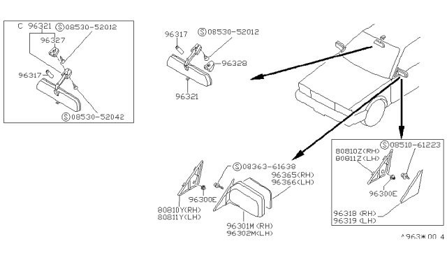 1988 Nissan Sentra Mirror-Inside Diagram for 96321-61A00