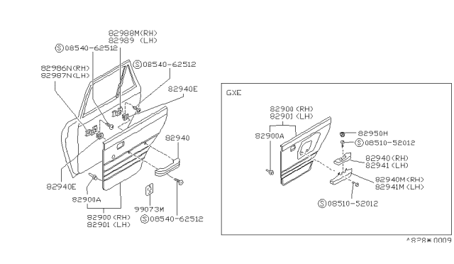 1988 Nissan Sentra Rear Door Armrest, Right Blue Diagram for 82940-52A01