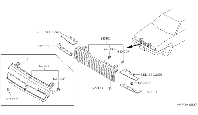 1989 Nissan Sentra Radiator Grille Blk Diagram for 62312-84A26