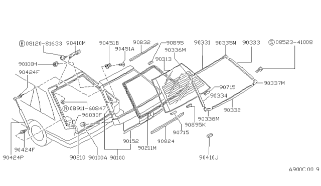 1989 Nissan Sentra FASTNER Back Door MOULDING Diagram for 79782-56A00