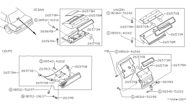 1989 Nissan Sentra Packing Stop Lamp Diagram for 26593-56A00